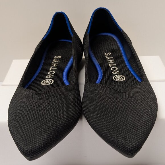 Rothy's The Point Classic Ballet Flats in Black w/ Blue Trim - Size 8.5 - Picture 8 of 16